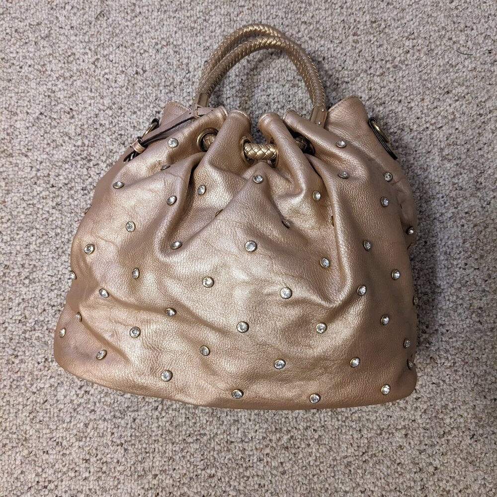 Champagne Y2K Bucket Bag with Rhinestones